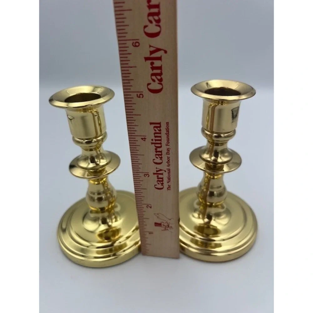 Baldwin Polished Brass Candlestick Holders Set of 2 Forged in America 5 in